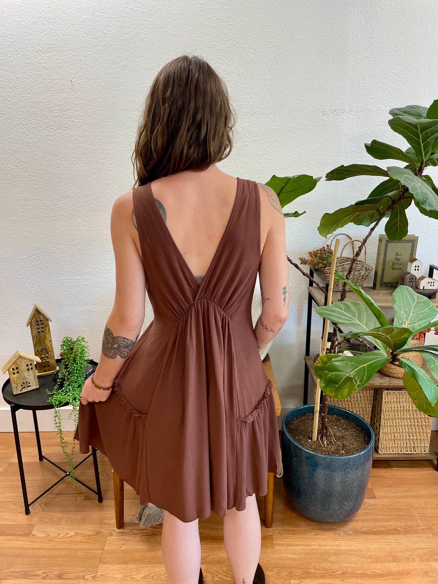 Chocolate V Neck Full Dress