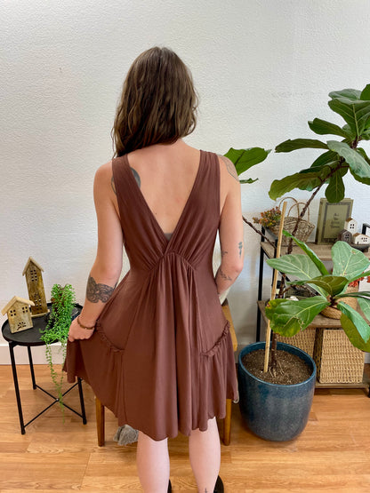 Chocolate V Neck Full Dress