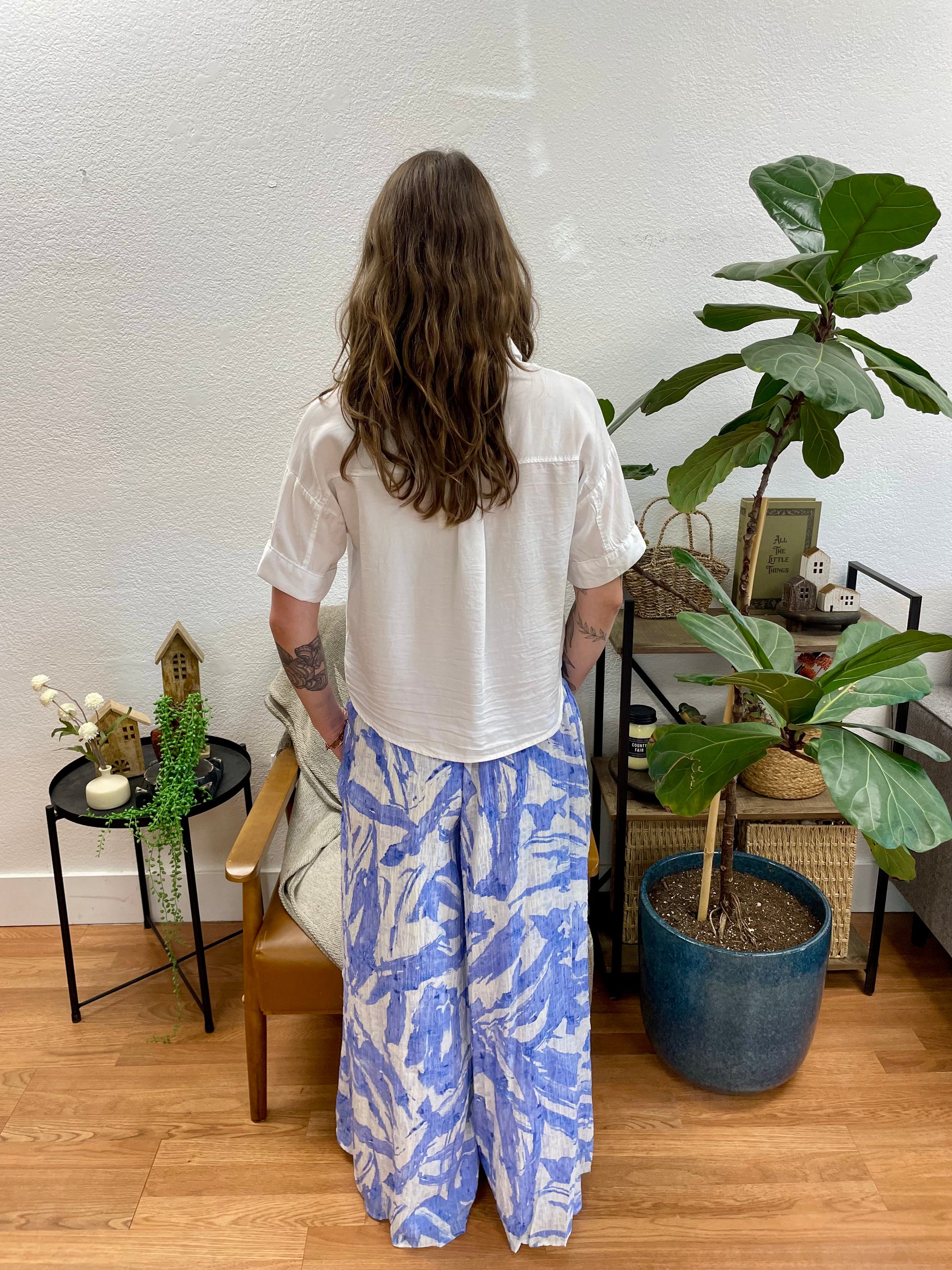 Indigo Botanical Flowy Pants - Terra Cottage
