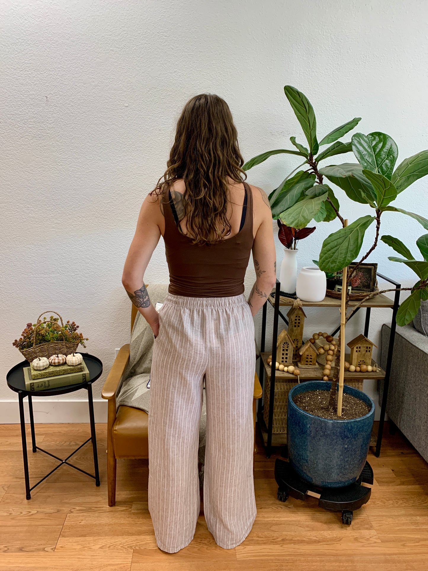 Mocha Striped Wide Leg Pants