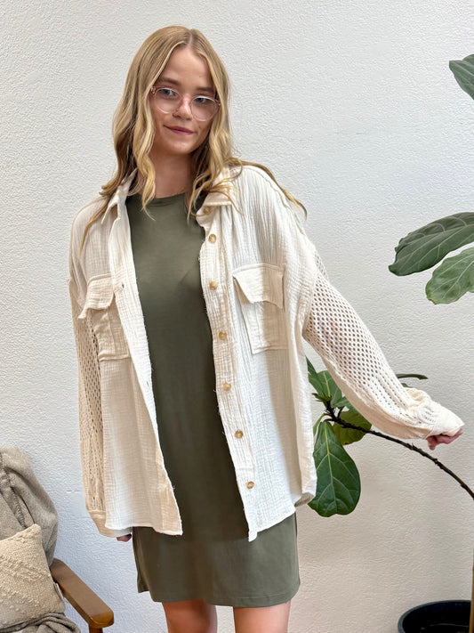 Cream Eyelet Button Up Top