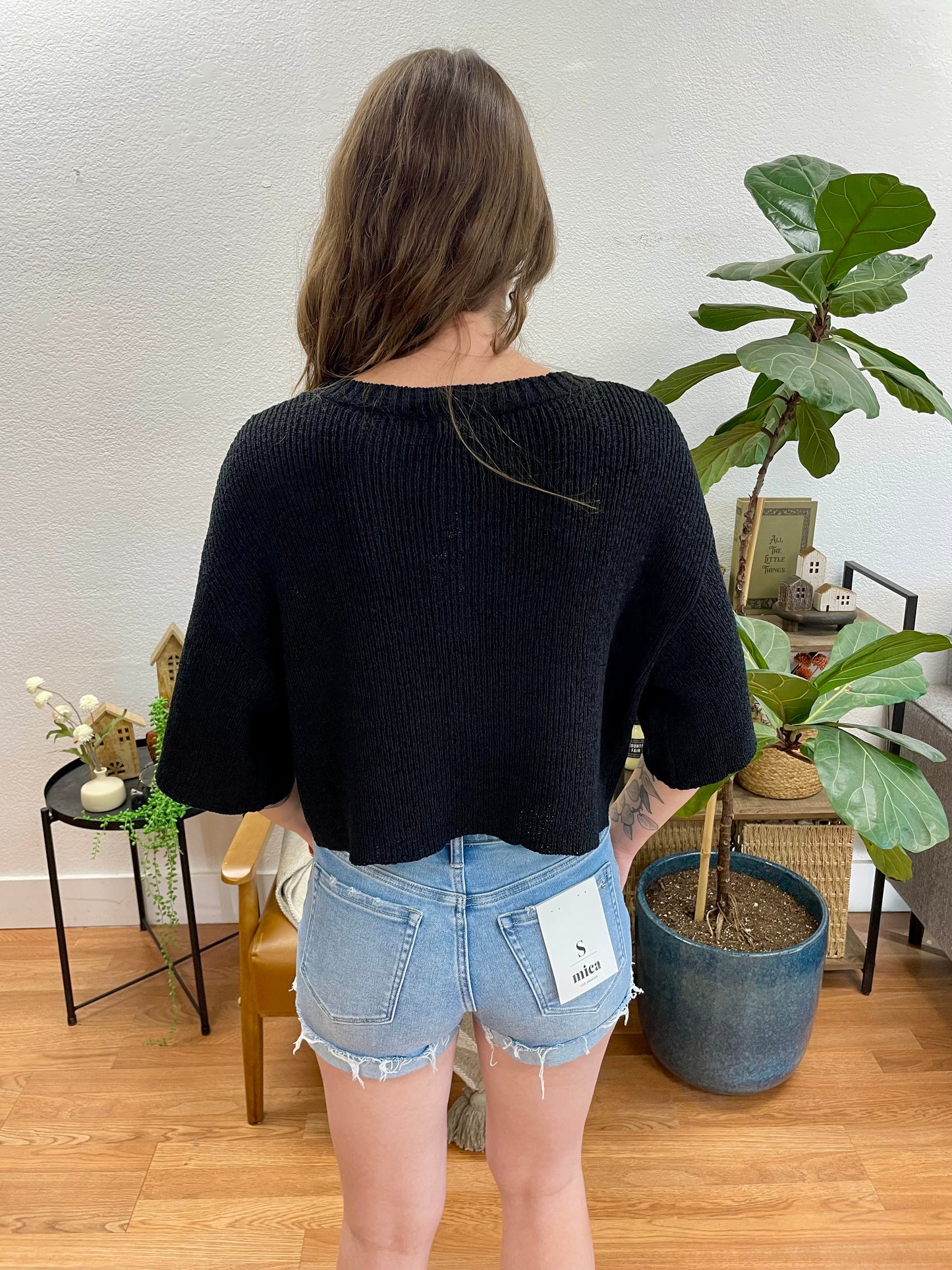 Black Boxy Button Up Cardigan