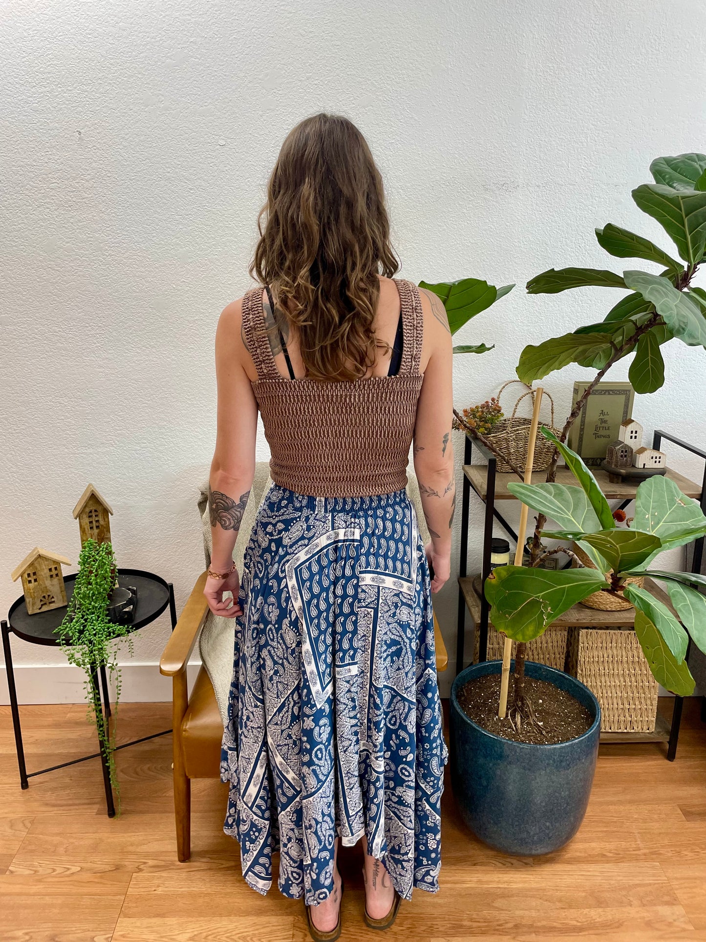 Blue Paisley Scarf Hem Skirt