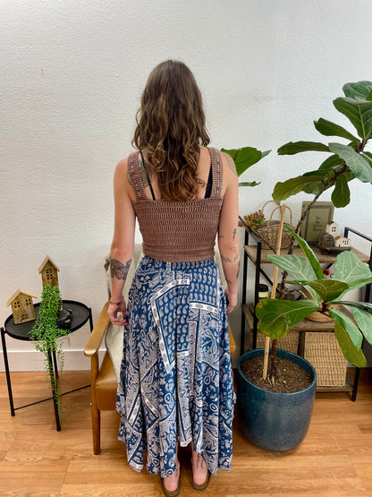 Blue Paisley Scarf Hem Skirt