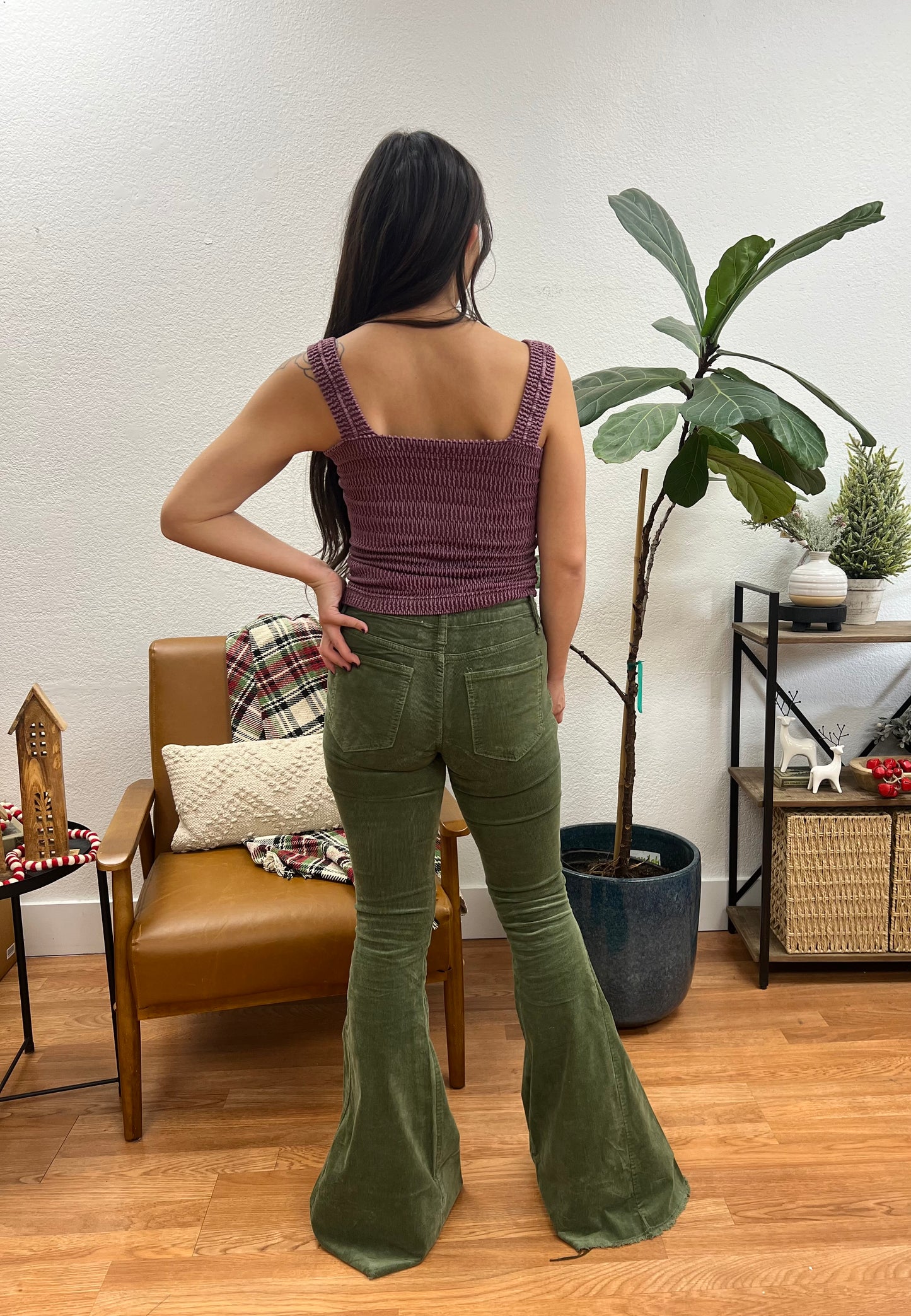 Olive Corduroy Flare Pants