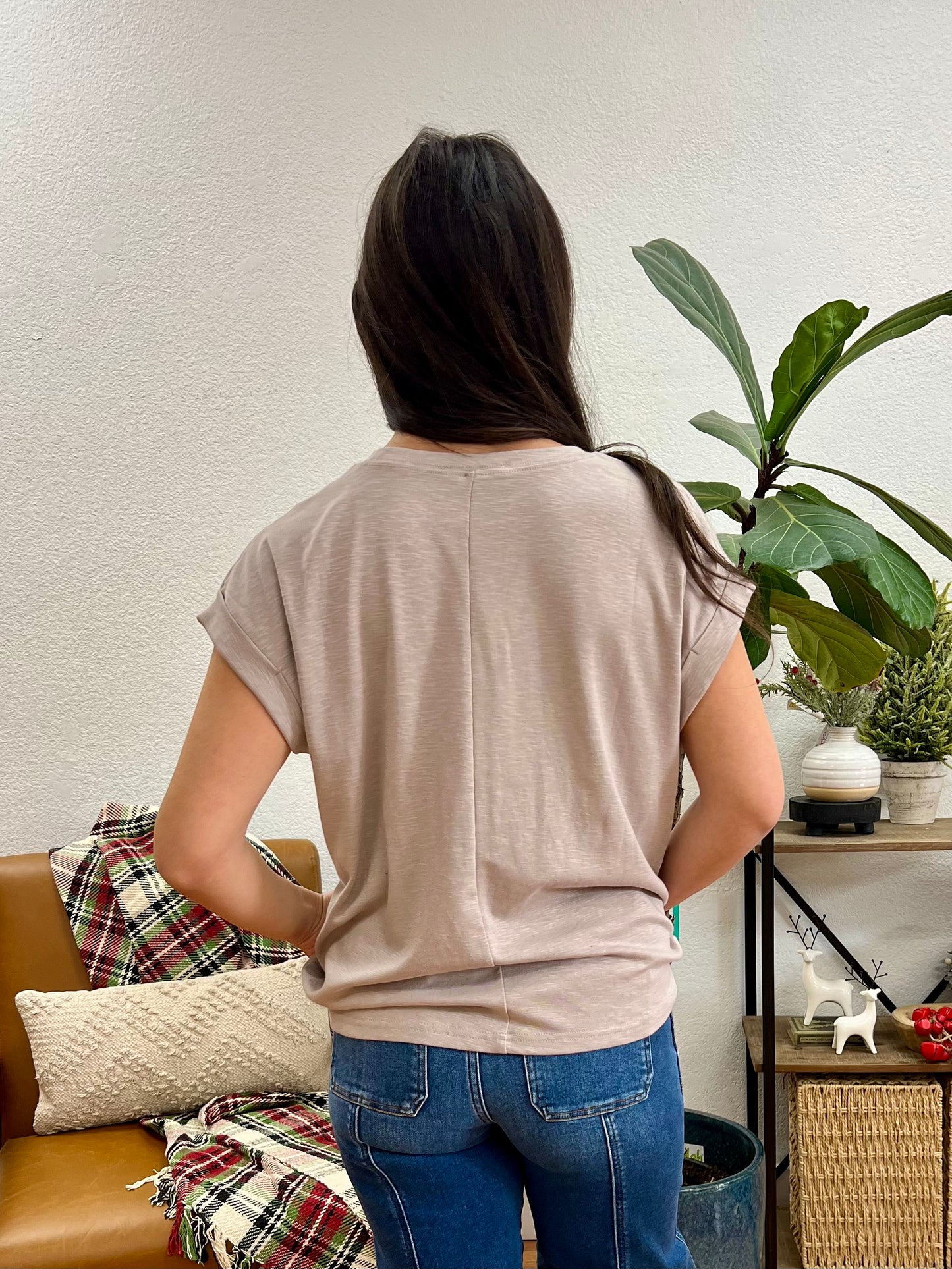 Ash Mocha Modal Rolled Sleeve Tee