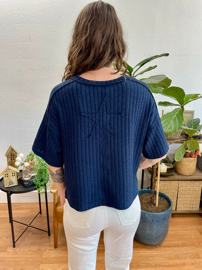 Navy Star Patch Ribbed Top