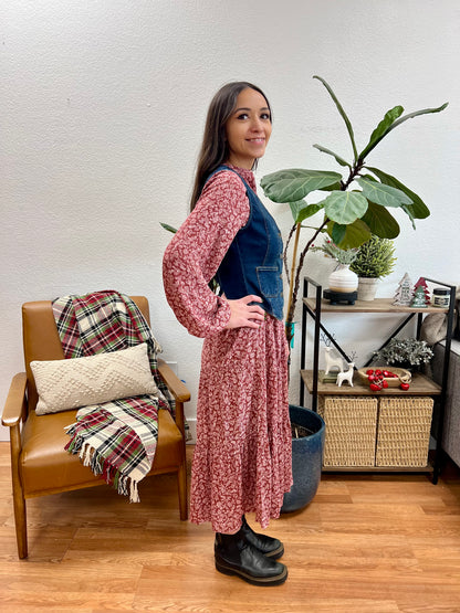 Brick Floral Midi Dress