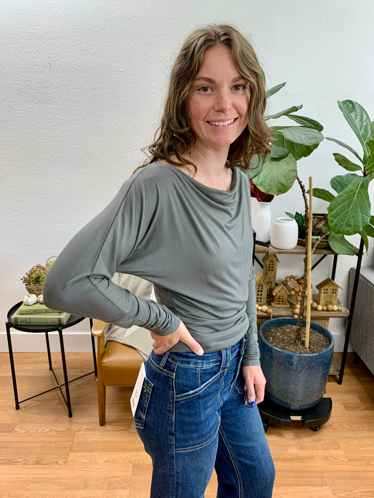 Gun Metal Dolman Long Sleeve Top