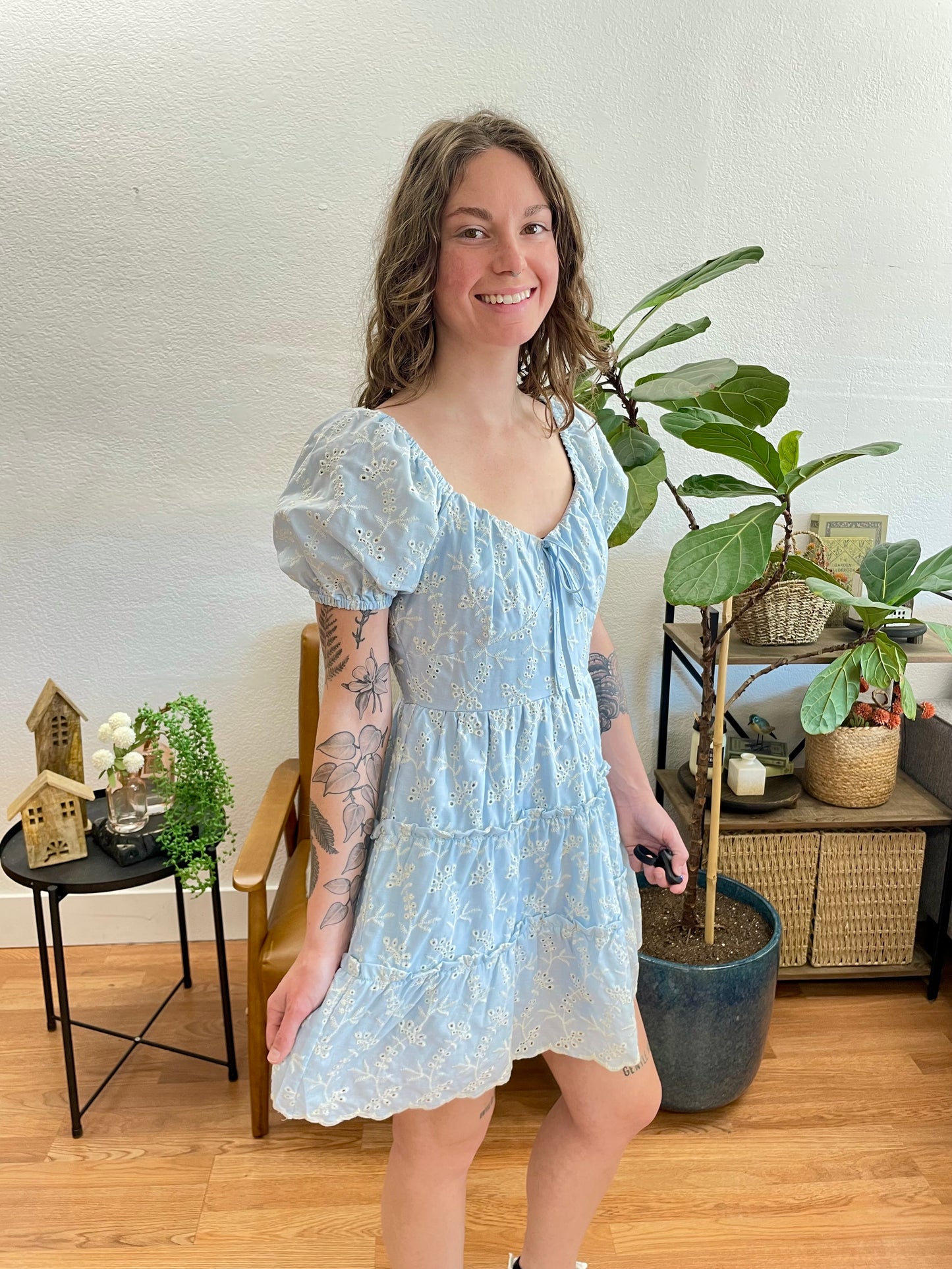 Eyelet Light Blue Mini Dress