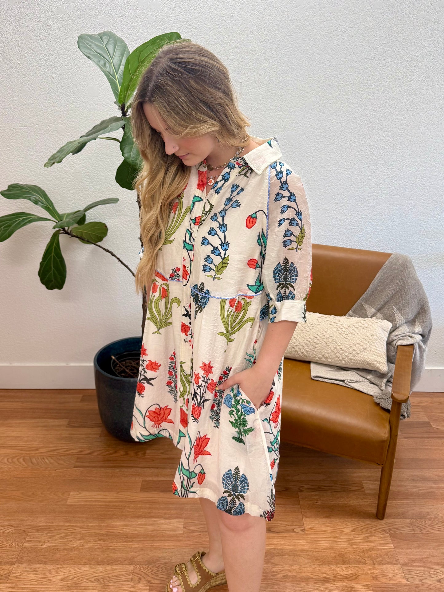 White Floral Shirt Dress
