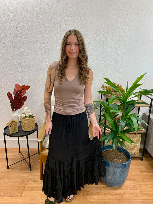 Black Tie Front Wave Skirt