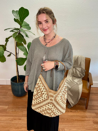 Ash Mocha Vintage Crochet Shoulder Bag