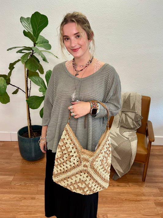 Ash Mocha Vintage Crochet Shoulder Bag