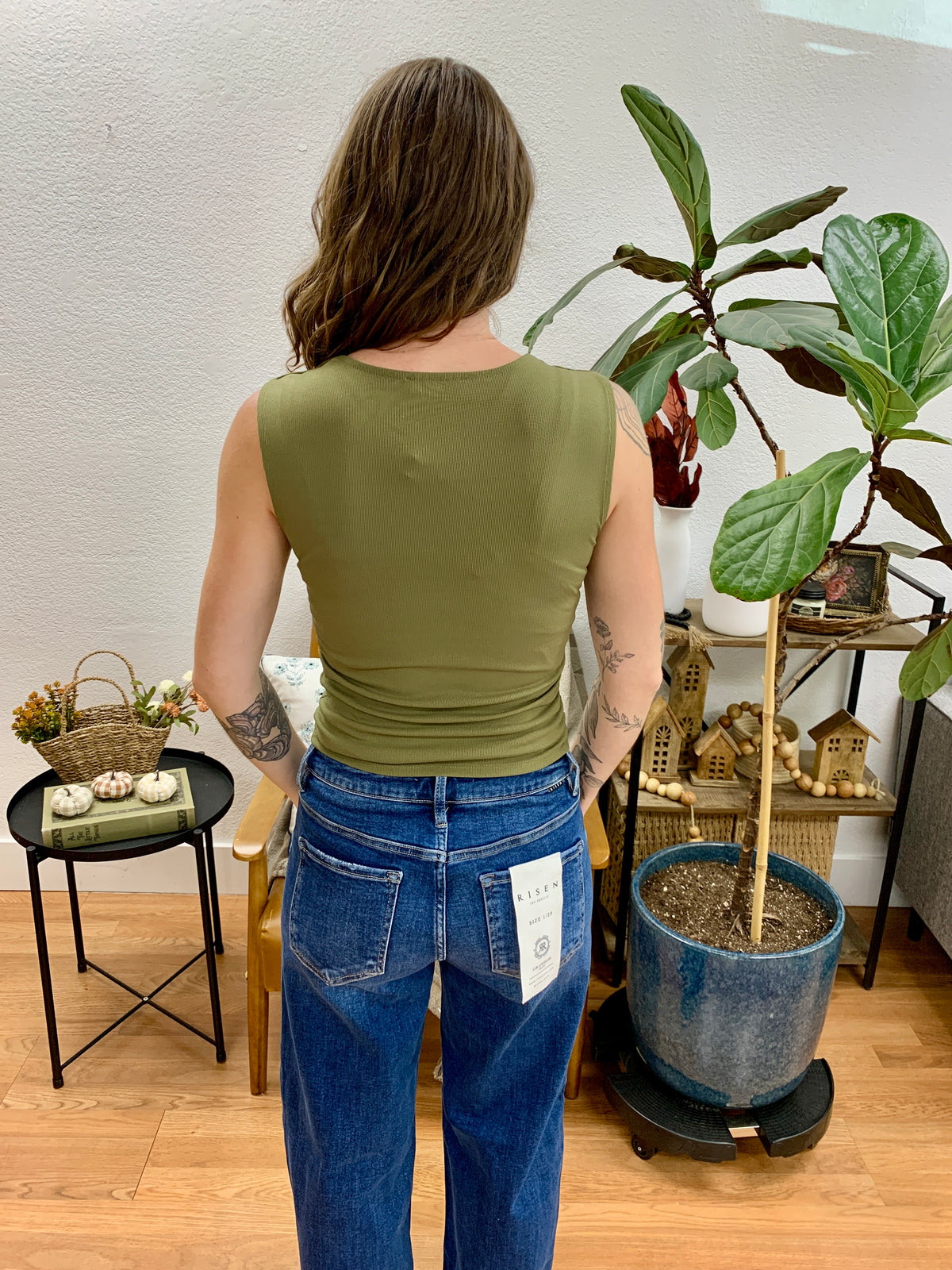 Olive Square Neck Sleeveless Top