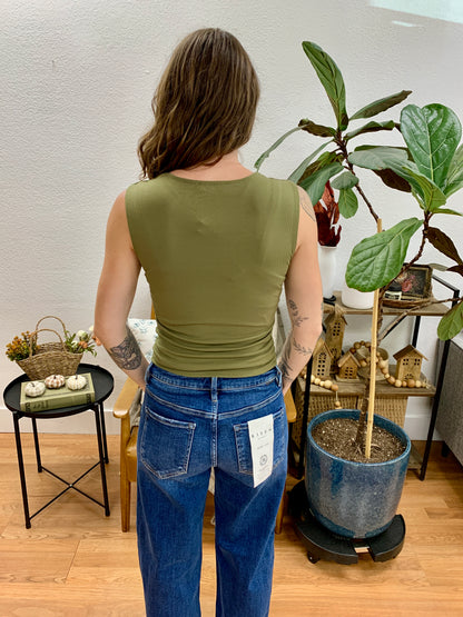 Olive Square Neck Sleeveless Top
