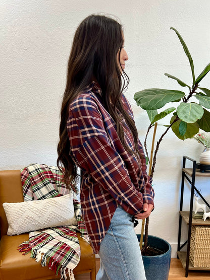 Burgundy Plaid Button Up