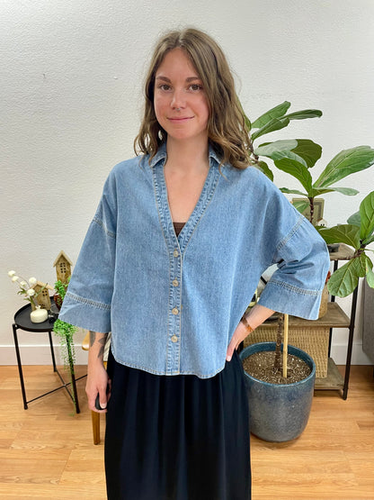Denim Bell Sleeve Top