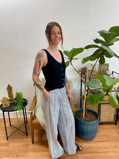 Navy Striped Smock Waist Pants