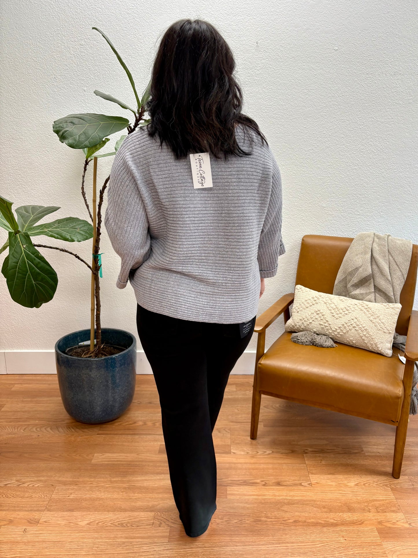 Grey Ribbed Loose Fit Top
