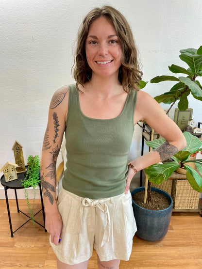 Olive Square Neck Sleeveless Knit Top