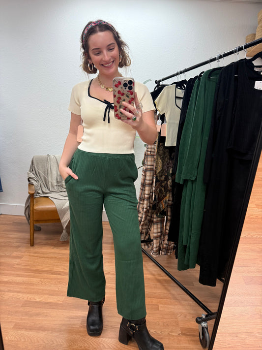 Hunter Green Elastic Ribbed Pants