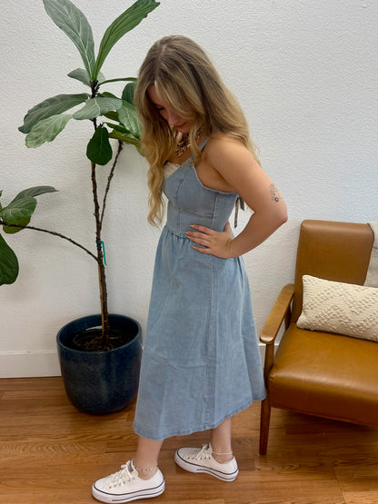 Light Wash Denim Fit & Flare Dress