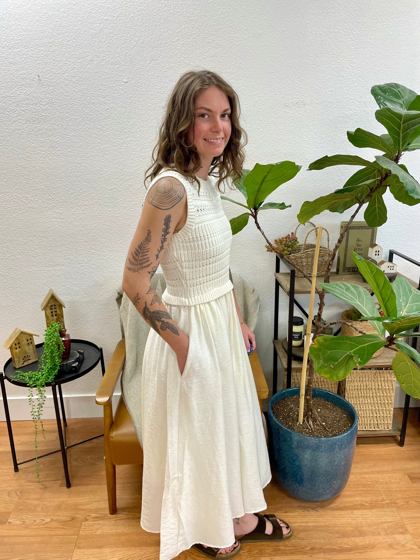 Cream Knit Top Midi Dress