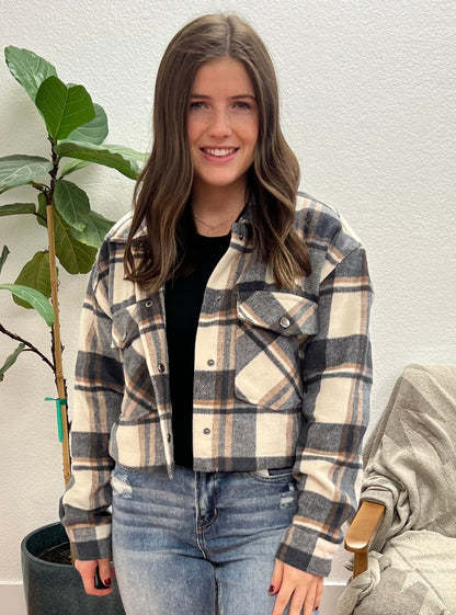 Charcoal Cropped Button Down Jacket