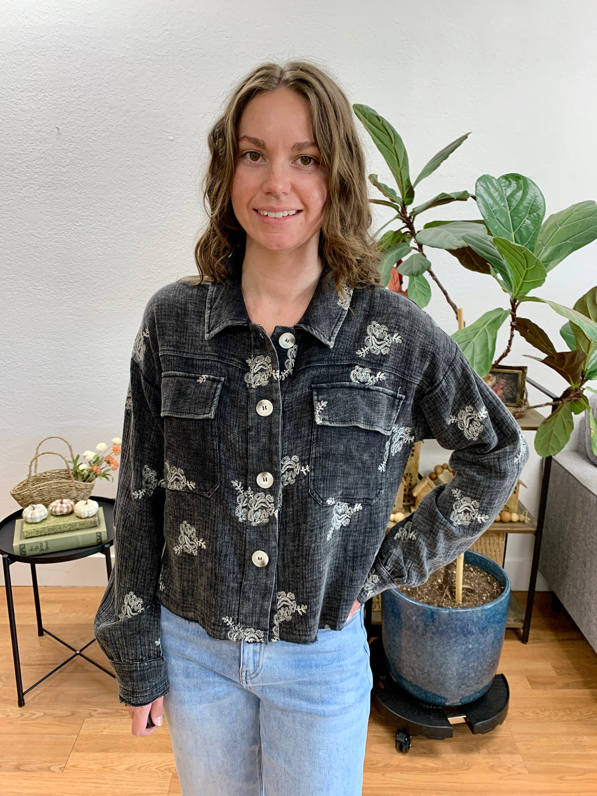 Washed Black Embroidered Jacket