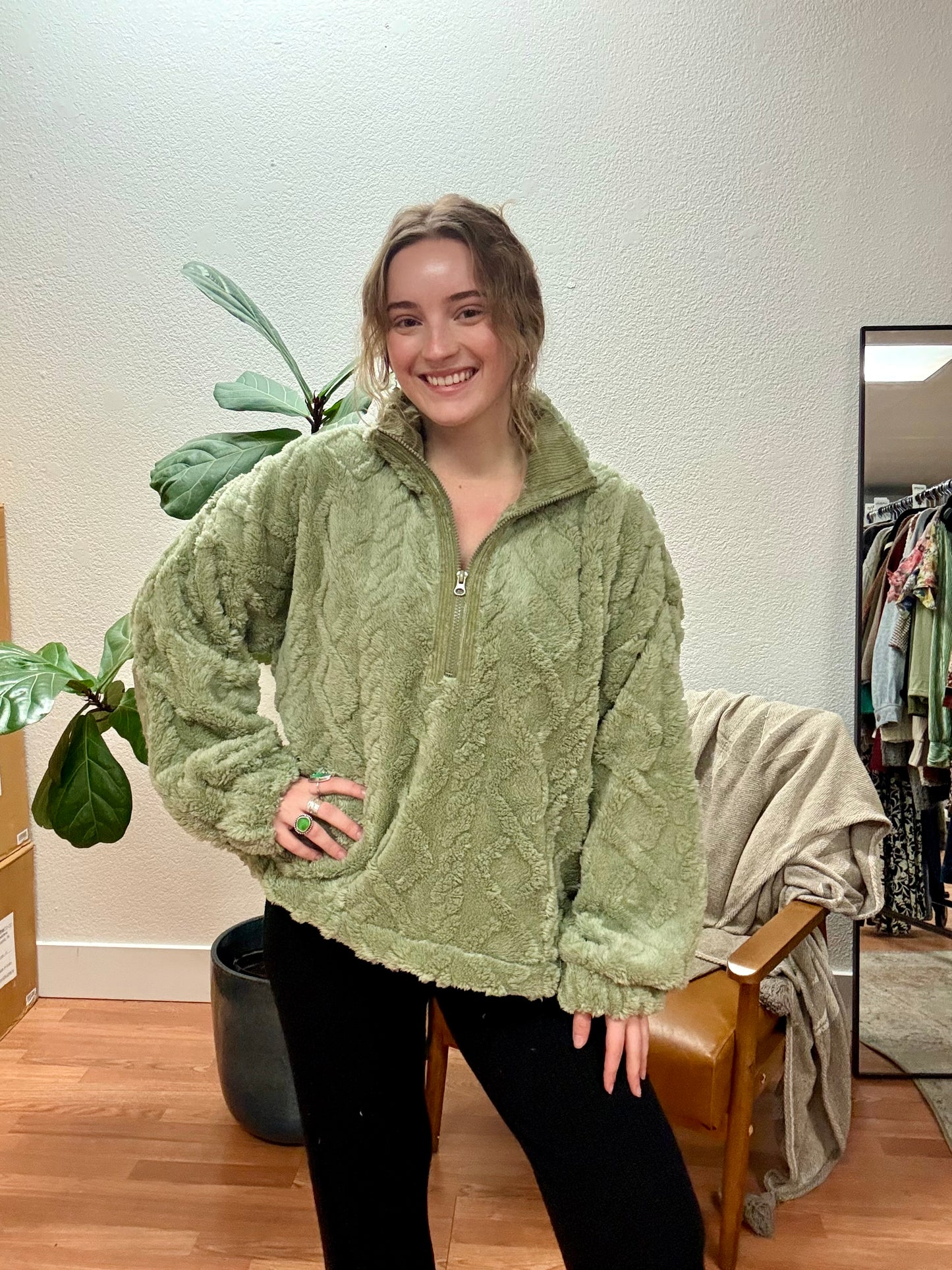 Sage Fuzzy Fleece Cozy Jacket