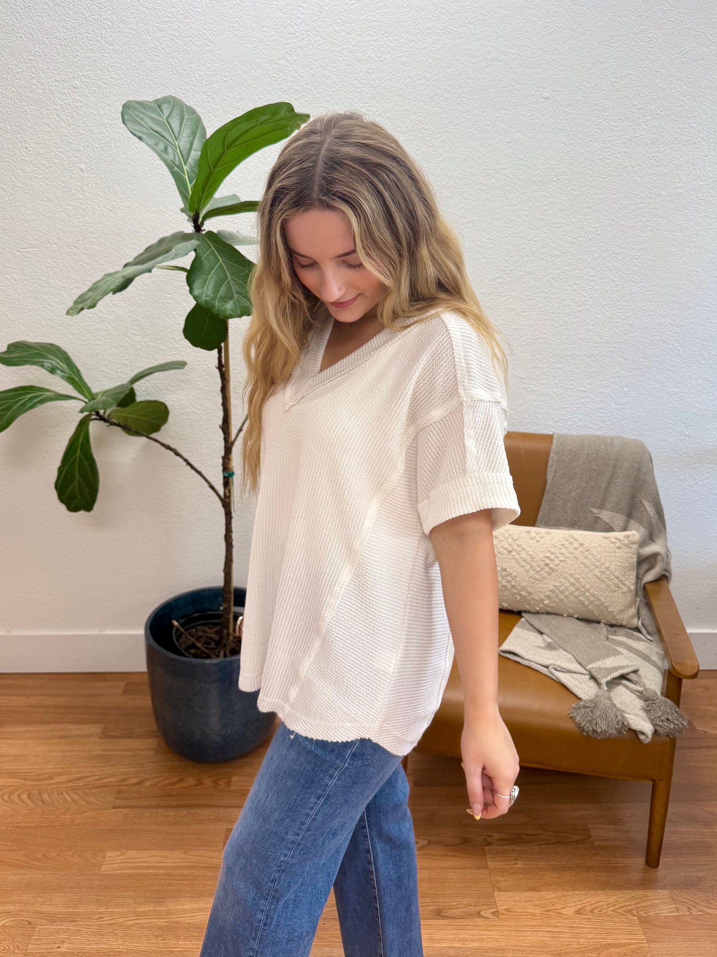 Off White Two Tone Comfy Knit Top