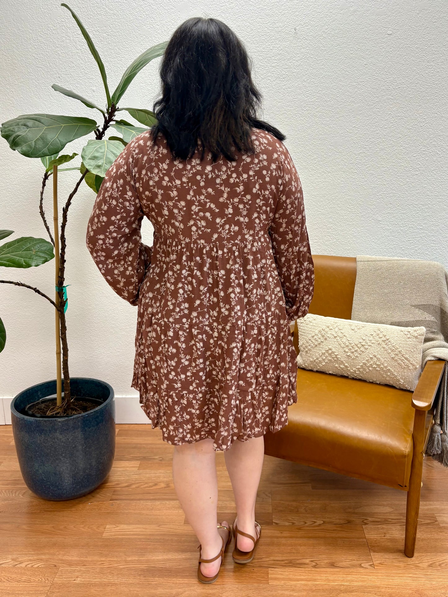 Rose Tan Floral Babydoll Dress
