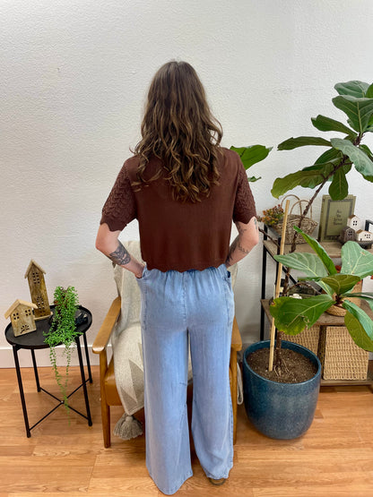 Denim Smocked Barrel Pants