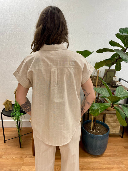Khaki Stripe Linen Button Up