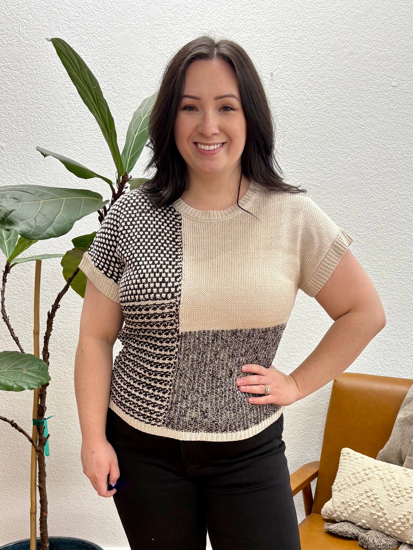 Black Colorblock Sweater Top