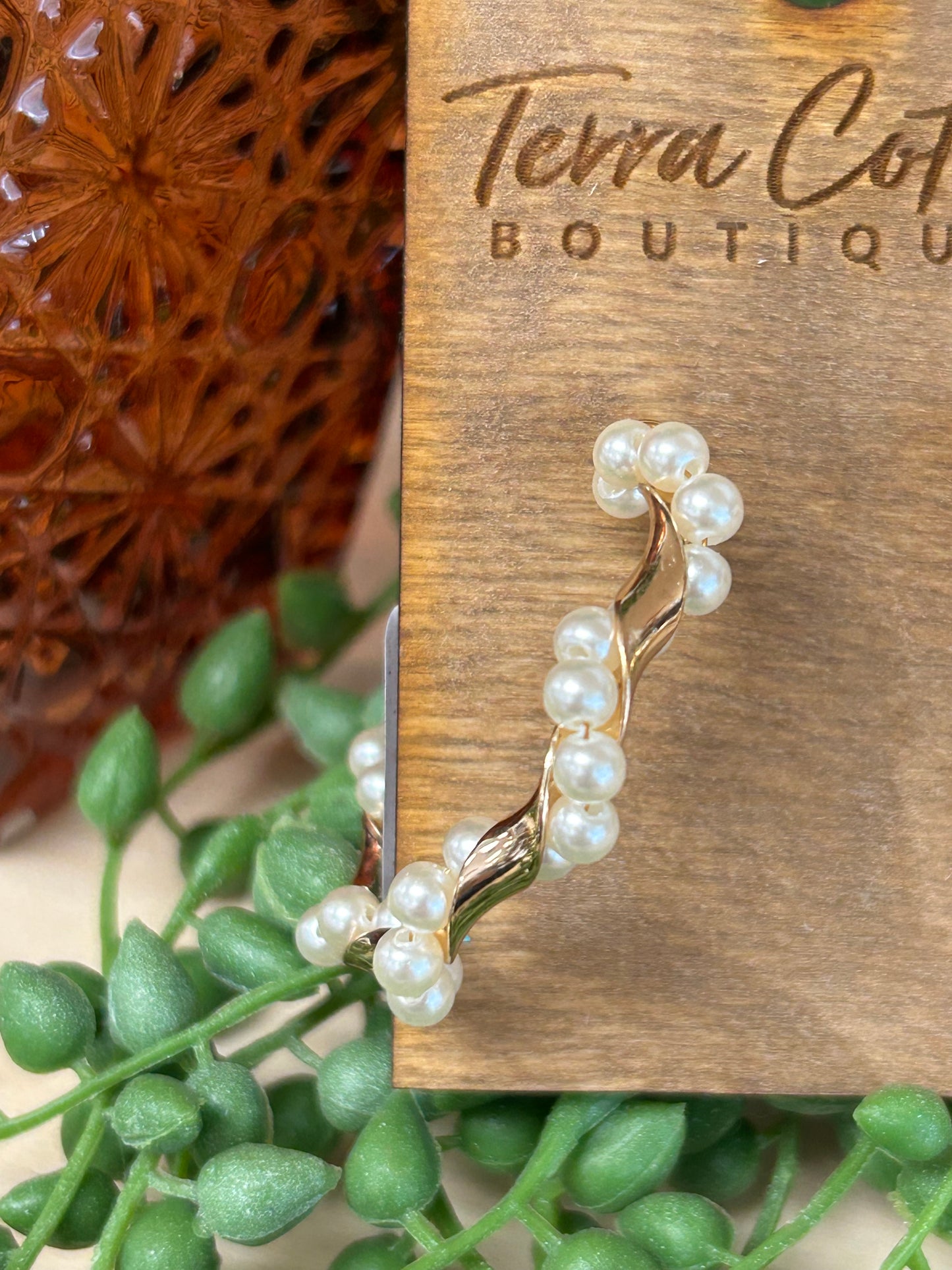Pearl Twisted Metallic Hoop Earrings