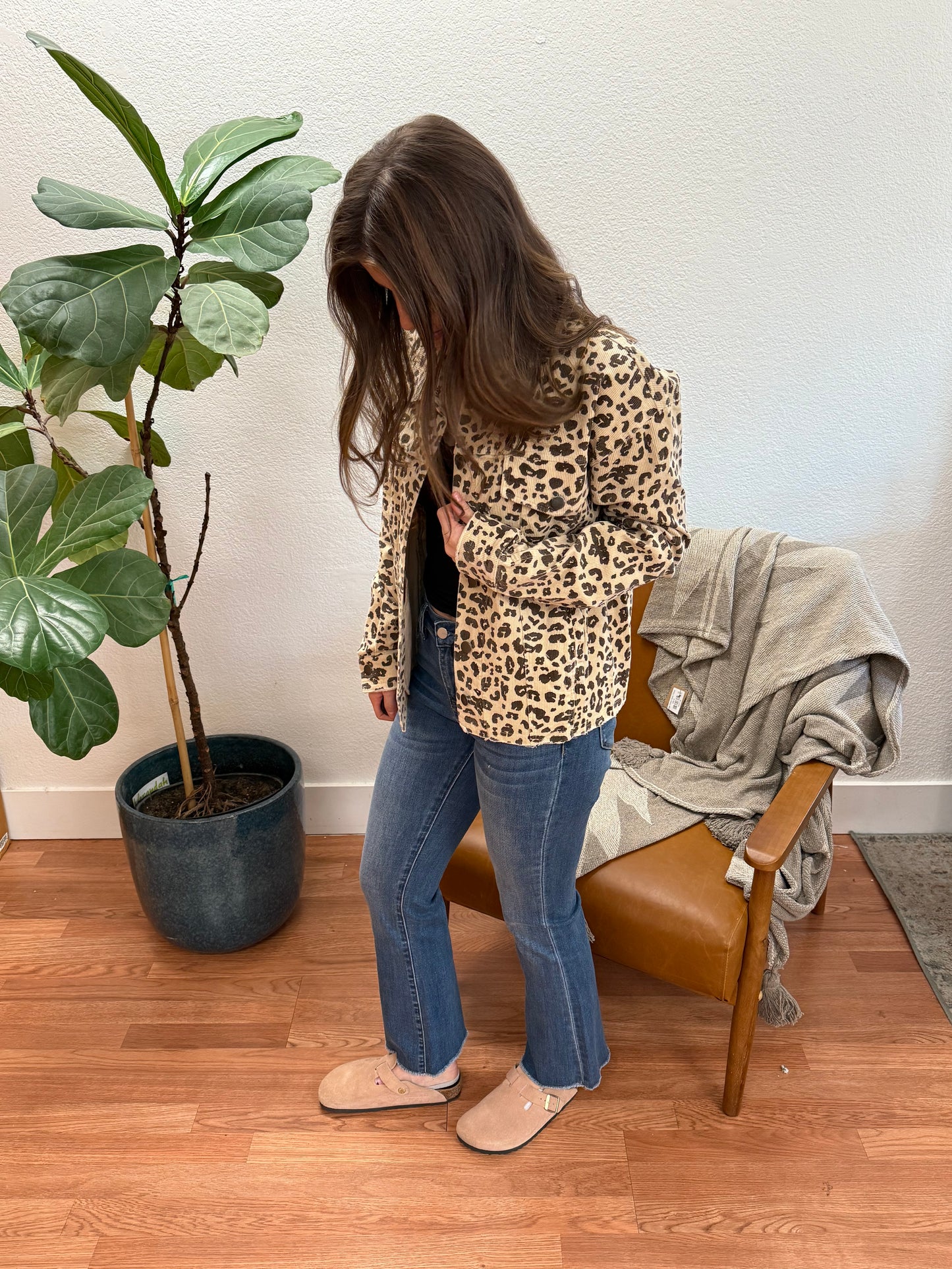 Ivory Washed Leopard Trucker Jacket