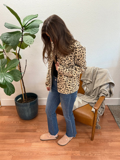 Ivory Washed Leopard Trucker Jacket