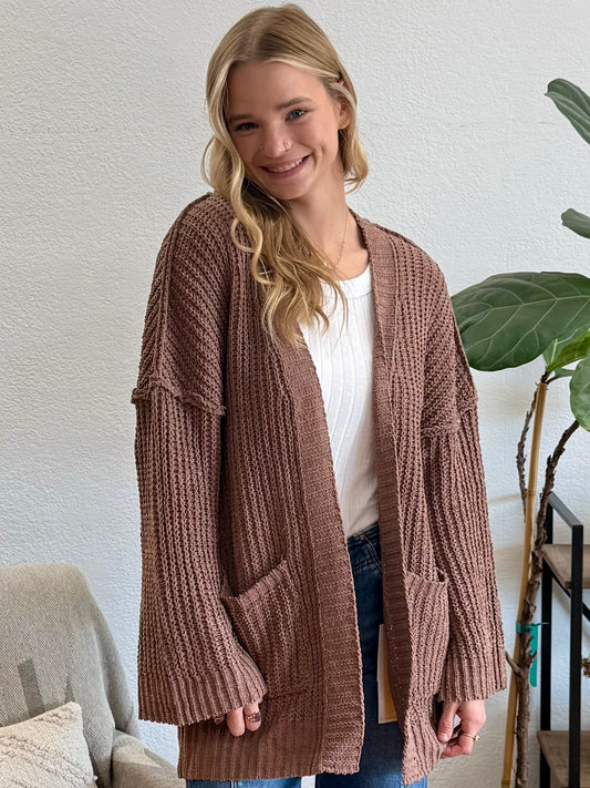 Cocoa Chunky Front Pocket Cardigan