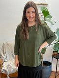 Olive Contrast Stitch 3/4 Sleeve Tee