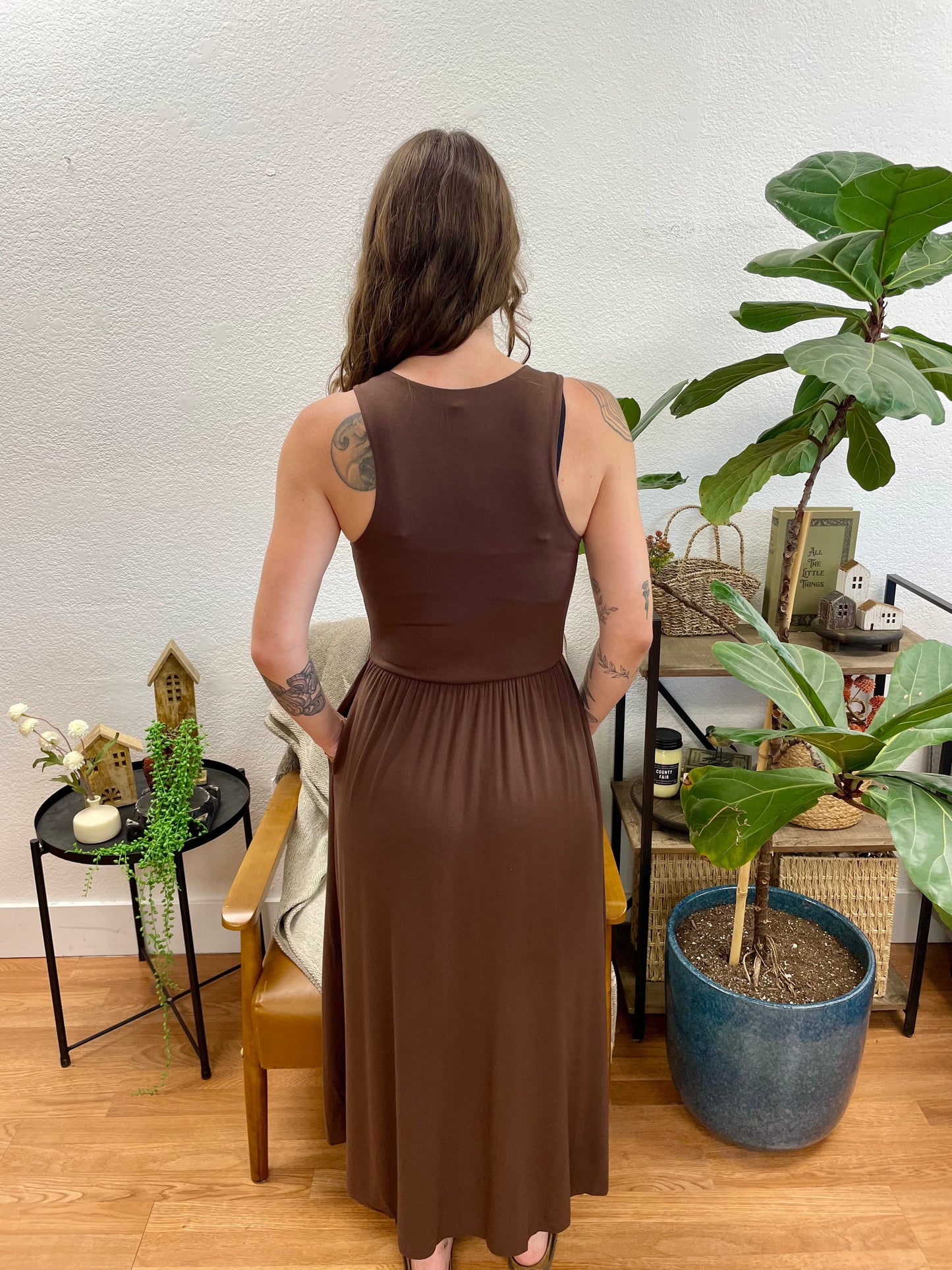 Chocolate Front Slit Midi Dress