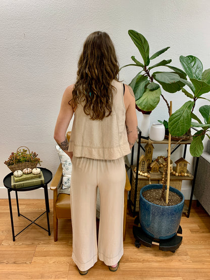 Oatmeal Contrast Stitch Pants