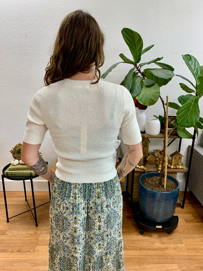 Off White Ribbed Half Sleeve Top