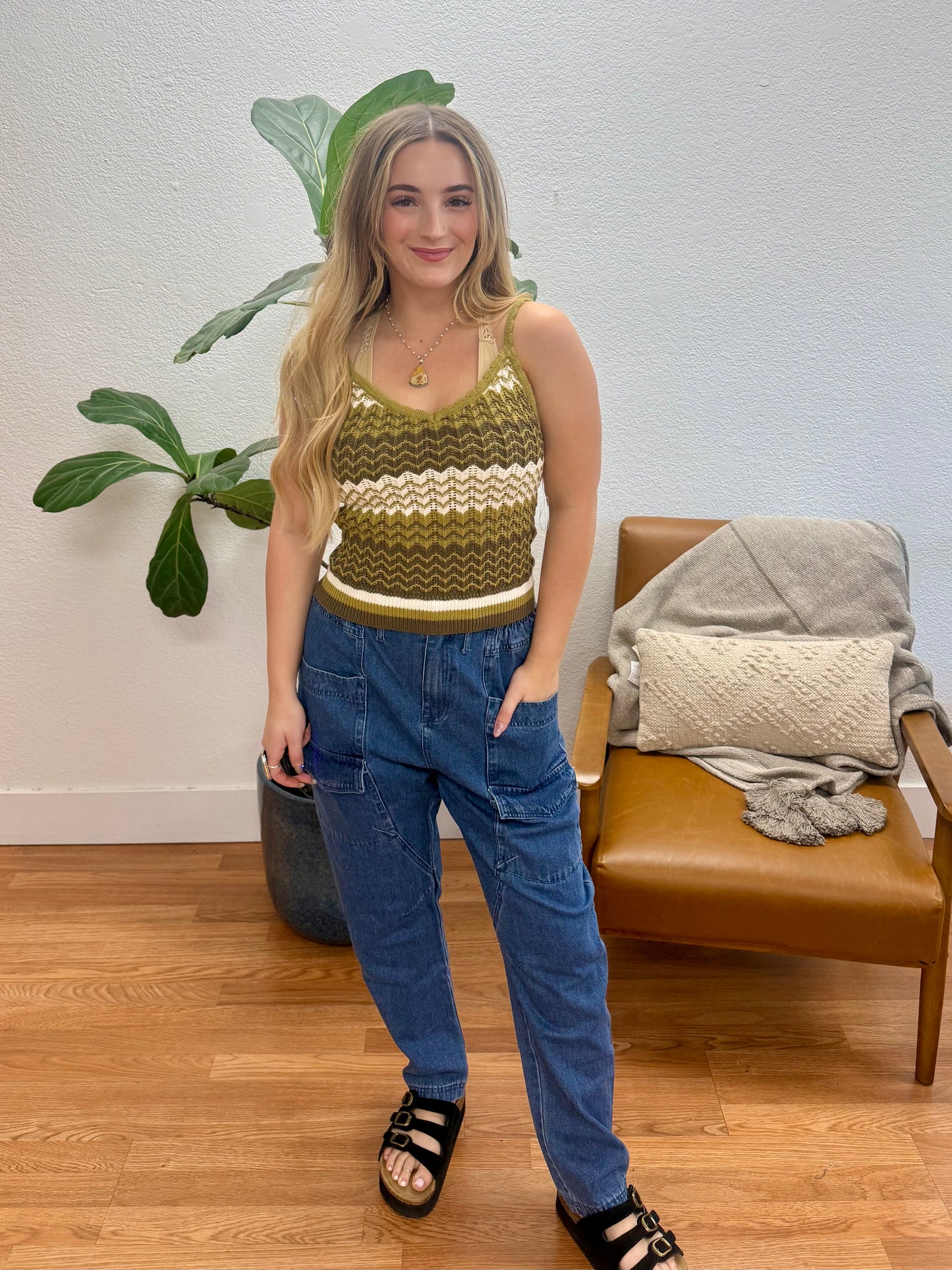 Olive Multi Color Cami Sweater Tank