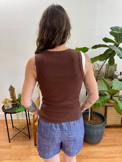 Chocolate Ribbed Button Up Tank