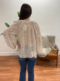 Ivory Floral Drop Sleeve Blouse