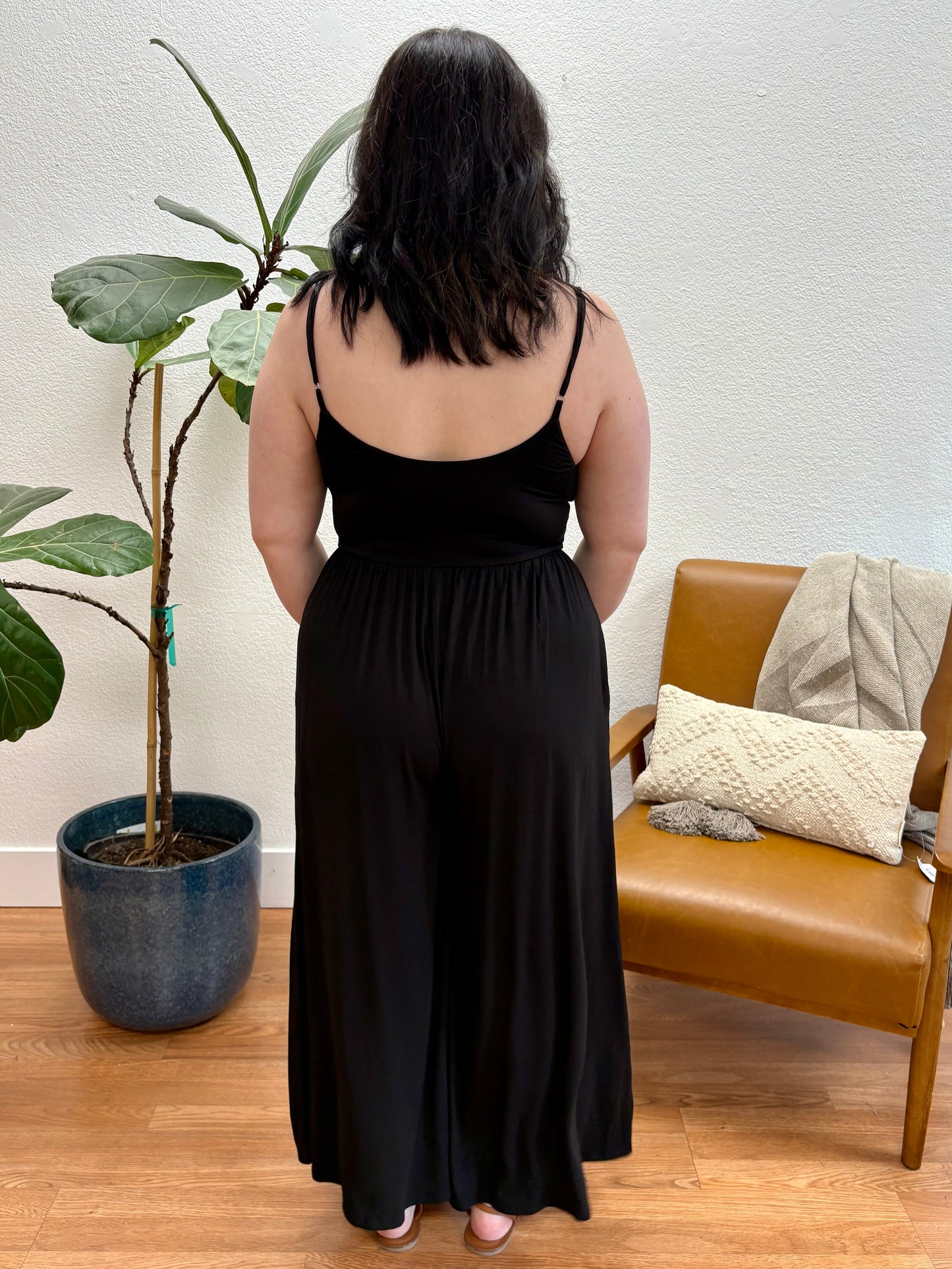 Black U-Neck Flare Wide Leg Jumpsuit