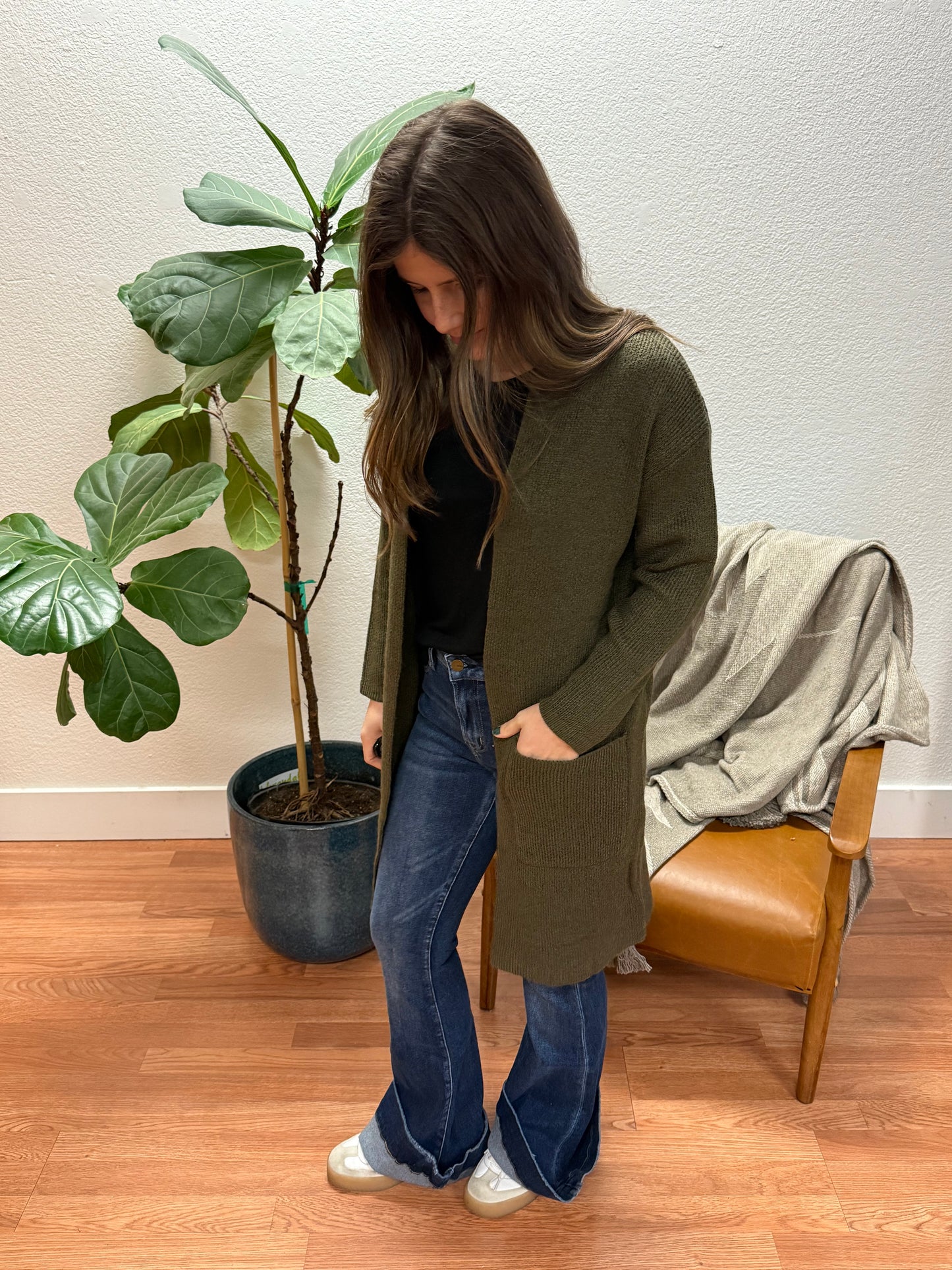 Olive Open Cardigan