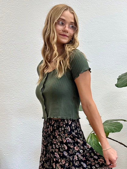 Olive Brushed Waffle Top
